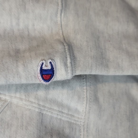 CHAMPION Oatmeal with Pink Cotton Blend Fleece Lined Scuba Hoodie - Picture 5 of 11